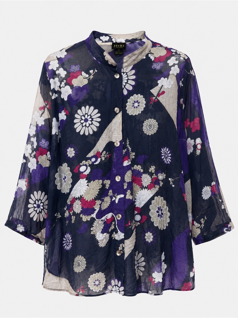 Poeme Citron Santa Monica Silk Cotton Asian Breathable‎ Button Up Top Size 1x